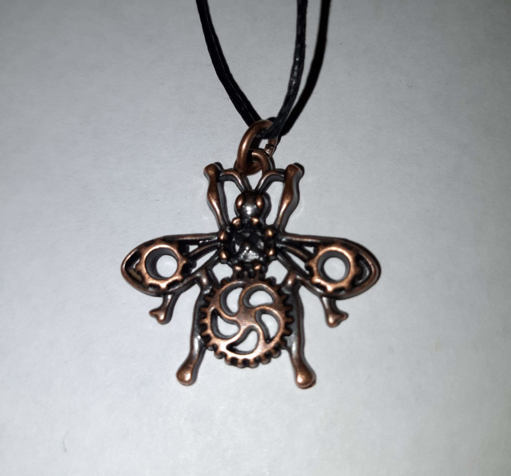 Bronze colored steampunk fly necklace